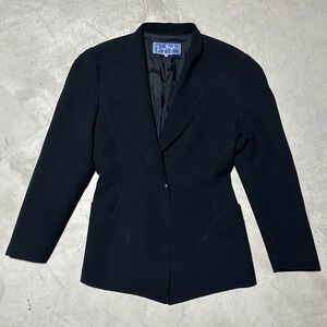 Thierry Mugler Black Wool Runway Suit Jacket Paris Womens 42 US One Button Snap